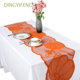 Dingyifeng para fiesta camino de mesa naranja cubierta de mesa mantel de 72 x 13 pulgadas de encaje hojas de arce calabaza otoño acción de gracias decoraciones de Halloween