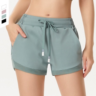luluPantalones cortos deportivos para correr ropa de verano de mujer pantalones de seguridad de doble capa de secado rápido Yoga Fitness al aire libre pantalones transpirables (1)