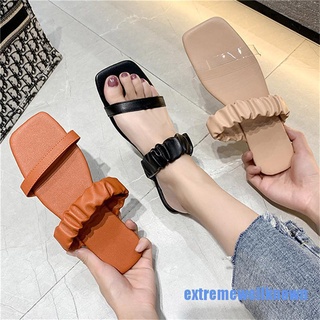[Extremewellknown 0719] sandalias de las mujeres del dedo del pie abierto zapatillas planas de moda sólido al aire libre nuevo zapato de verano