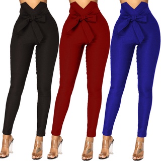 [est] Pantalones casuales De color sólido para mujer/pantalones De Cintura Alta