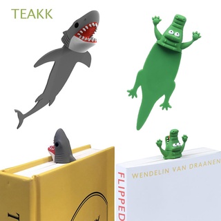 teakk kawaii 3d marcador niños regalos libros soporte libro clip creativo tiburón cocodrilo papelería pvc marcador de páginas suministros escolares