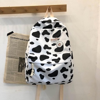 Nuevo Harajuku estilo escolar mujer patrón de vaca lindo chica bolsa de lona suave niña mochila (5)