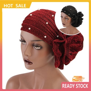 mn moda imitación perla decoración gran flor mujeres elástico sombrero suave cabeza envoltura gorra regalos