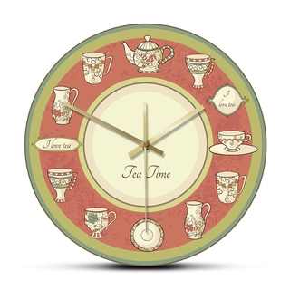 Tiempo de té Retro vajilla de diseño moderno comedor reloj de pared tetera tetera Vintage reloj de cocina restaurante casa de té decoración