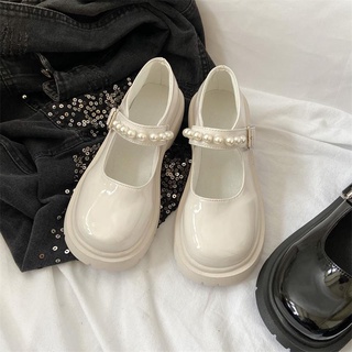 Zapatos pequeños De cuero para mujer 2021 francés Retro Estilo británico nueva Primavera perlas palabra con suela gruesa Mary Jane zapatos (3)