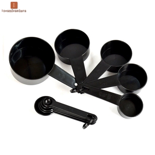 LA juego de 10 cucharas de plástico negro para medir cucharas cubiertos postres hornear utensilios de cocina (2)