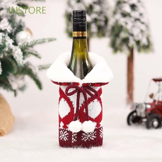 Instore creativo botella de vino cubierta de punto adorno de navidad decoración de navidad lindo bola de felpa cena de año nuevo Santa Claus decoración de mesa hogar/Multicolor (1)