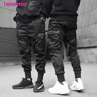 [Topinterest] cintas Harem Joggers hombres pantalones de carga Streetwear Hip Hop bolsillos pantalón de pista