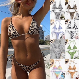 [Jellylee] Bikini Push Up Animal&Floral estampado Smocked String Bikini conjunto de dos piezas traje de baño