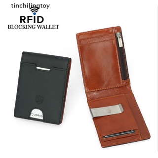 [tinchilingtoy] cartera de cuero genuino slim bifold cartera rfid bloqueo titular de la tarjeta clip de dinero [caliente]