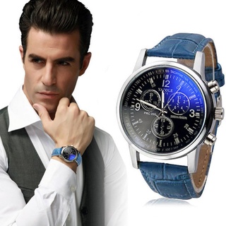 reloj analógico de cuarzo de cuero sintético con blue ray para hombre