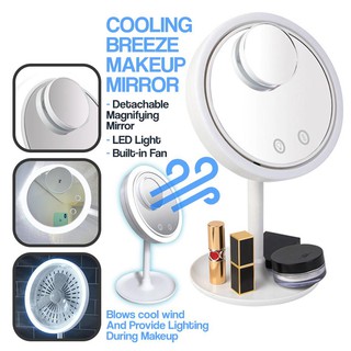 Windmile 3in1 espejo de mesa anillo de luz de enfriamiento brisa tocador maquillaje espejo con ventilador y luces LED