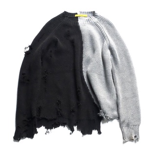 Suéter de punto con agujeros rasgados para hombre y mujer, jersey de gran tamaño, diseño irregular, estilo hip hop, punk, vintage, Otoño e Invierno