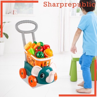 (Sharprepublic) Carrito De Compras Para niños carrito De Supermercado incluye 16 piezas Frutas vegetales y Alimentos carrito De Compras juguete Para Compras