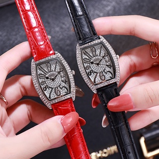 Reloj de mujer Cuadrado Diamante Reloj analógico de cuarzo Reloj casual de cuero para mujer
