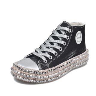 mujer primavera leopardo impresión lona zapatillas de deporte de diamantes de imitación lentejuelas planas salvajes zapatos de las mujeres de la juventud casual zapatos más el tamaño 43 (9)