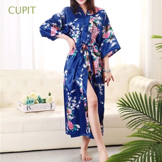 CUPIT Wedding Sleep Robe Dressing Gown Sleepwear Nightwear Peacock Silk Satin Robe Kimono Bridesmaid Bath Robe/Multicolor (1)