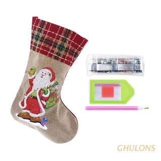 ghulons navidad media santa con bolsa 5d rhinestone pintura bordado punto de cruz colgando calcetín de navidad diy costura artesanía