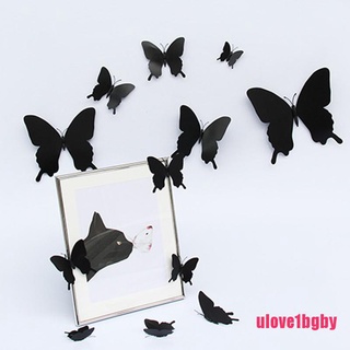 ulov: juego de 12 pegatinas de mariposa 3D, color negro, diseño de mariposas (3)