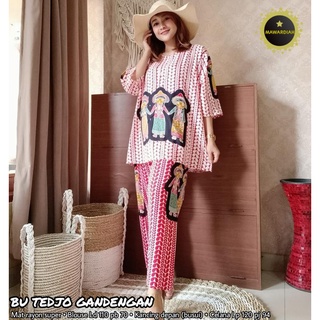 Bu Tedjo Trailing pijamas Batik mujeres manga larga pecho ancho 110 cm Batik traje mujeres rayón fresco cómodo diario un conjunto amigable