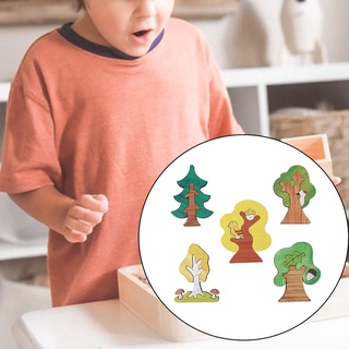 5sets piezas de madera rompecabezas formas de árbol niños juegos patrón bloques aprendizaje rompecabezas