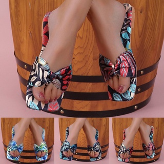 Mujer moda verano arco exterior desgaste plano cuadrado sandalias y zapatillas