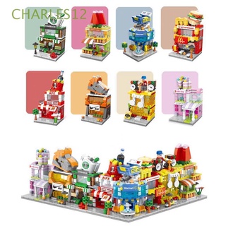 CHARLES12 Cartoon Assembled Building Blocks Christmas Gift Building Blocks Particle Building Block Small Particle Retail Store City View Scene DIY Assembly Assemble Model Room Decoration Block Model