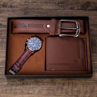 Conjunto de hombres bellamente envuelto reloj + cartera cinturón conjunto creativo combinación conjunto (7)