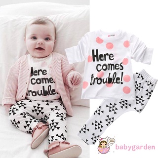 BABYGARDEN-6-12 meses/2-3 años bebé niña 2PCS ropa conjunto carta impreso manga larga camiseta + pantalones largos