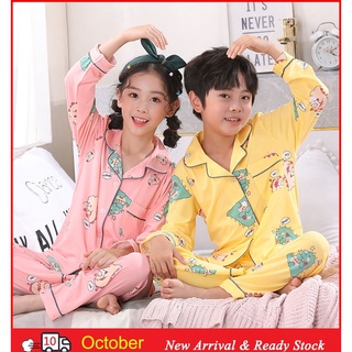 Pijama conjunto Baju Tidur Kanak Kanak Simple de manga larga ropa de dormir de dibujos animados dinosaurio impresión solapa Loungewear transpirable Unisex para niñas y niños mayores Pijamas de poliéster