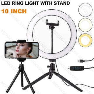 10" Selfie anillo de luz regulable con trípode soporte de teléfono celular, Mini Led cámara Ringlight para transmisión en vivo/maquillaje/YouTube (1)