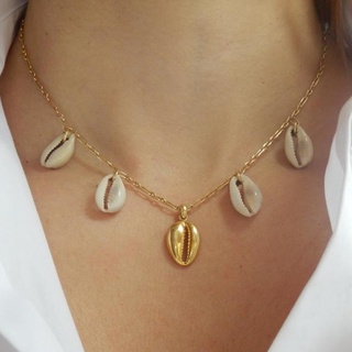 collar de concha natural, chapado en oro collar de playa para mujer