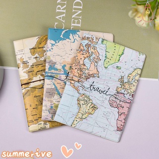 SUMMERIVE Fashion Wallet Case Business Bank Card Passport Holder Passport Cover Portable Cute Waterproof World Map PU Leather Unisex Travel Cover