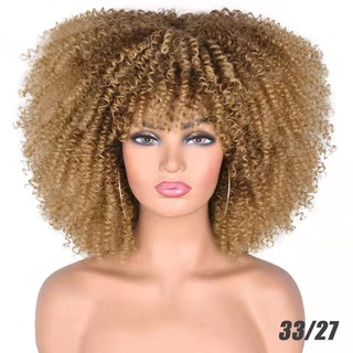 OFTENIOUS Short Curly Wigs Cosplay Blonde African Wig Synthetic Mixed Brown Head Accessories For Black Women Afro Kinky (5)