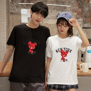 Los amantes del oso pareja de manga corta T-Shirt de las mujeres amante de verano Casual Tops 6047