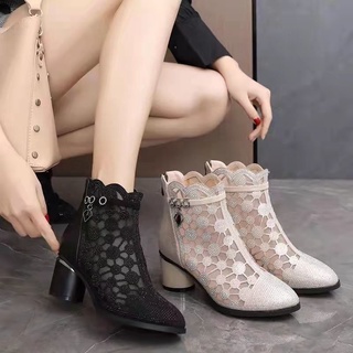 Sandalias de malla transpirable verano nuevo tacón grueso diamantes de imitación cómodo y no moler zapatos de mujer