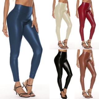Leggings de piel sintética para mujer/pantalones de lápiz delgado elástico de cintura alta/pantalones PU
