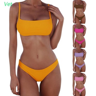 vet - bikini sexy para mujer, color sólido, dos piezas, trajes de baño