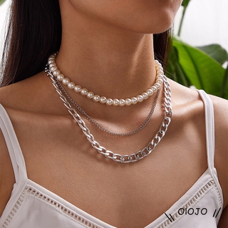 Collar De perlas De plata Cubana cadena De Metal collar Clavícula Hip Hop Moda Retro unisex accesorios-OLO