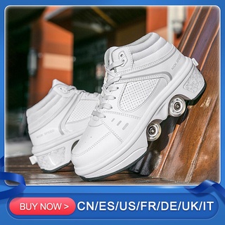 Rolo de deformação portátil sapatos de skate parkour sapatos de rolo tênis com quatro rodas tênis para crianças unisex