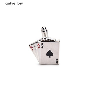 Qetyellow Hombres Acero Inoxidable Plata Rectángulo Gemelos Poker Ace Boda Regalo Cuff Links CO (5)