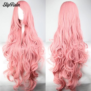 chinprain nueva peluca de peluca natural de larga duración rosada peluca cosplay fiesta