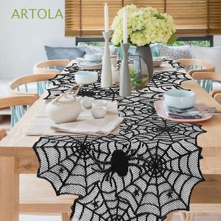 artola festival camino de mesa chimenea mantel bufanda decoración de mesa araña web halloween decoración evento negro fiesta suministros mantel de encaje