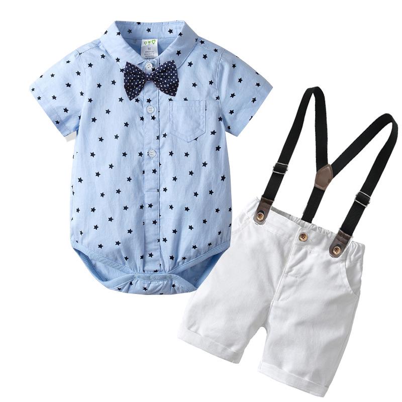 niño niño conjunto de ropa de verano recién nacido bebé niños arco de la boda mameluco traje de estrella de impresión conjunto de bebé niños vestido ropa de bebé (1)
