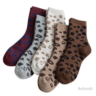 bef 5 pares de calcetines de algodón para mujer con estampado de leopardo manchado/calcetines gruesos calientes