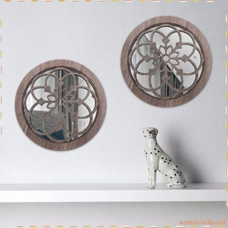 2 piezas espejo decorativo de pared redondo tallado rústico jardín hogar parque arte decoración