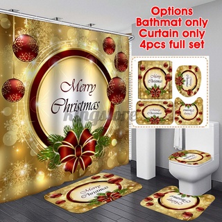 4PCS 180x180cm globo rojo feliz navidad cortina de ducha alfombrilla de suelo 12 ganchos