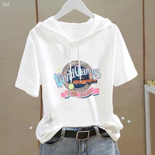 Hoodiealgodón Manga Corta T-shirt Mujer Suelta Camiseta Verano 2021 Nueva Occidental Con Capucha