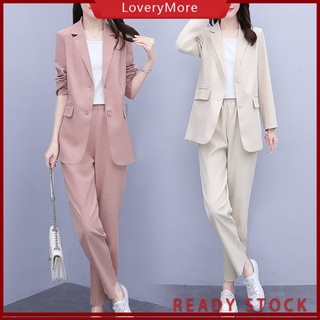 ready stock blazer set 2pcs premium formal traje de negocios oficina blazer manga larga chaqueta+pantalones más tamaño
