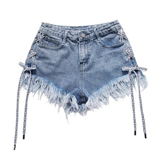 nueva llegada pantalones cortos de mezclilla con agujeros de verano de las mujeres pantalones cortos de mezclilla cintura alta